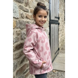 Kız Çocuk Pembe Desenli Kapüşonlu Softshell Mont