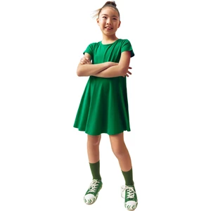 Yeşil Renkli Basic Kız Çocuk Kısa Kollu Elbise
