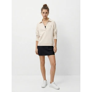 Polo Yaka Düğmeli Bej Sweatshırt