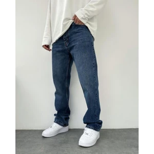 Koyu Mavi Taşlama Baggy Pantolon