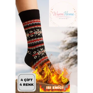 Warmhome Studio 4’lü Desenli Kışlık Çorap Seti (4 Çift, 4 Desen) – Jakarlı Kalın Örme