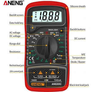 Aneng AN8205C Dijital Multimetre (Kırmızı)