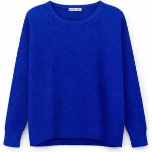 6183 Kadın Nopeli Oversize Triko Ince Basic Kazak Saks Mavi