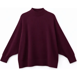 7003 Kadın Oversize Dik Yaka Basic Triko Kazak Mürdüm