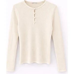 6982 Kadın Britli Detaylı Yumuşak Basic Kazak Naturel