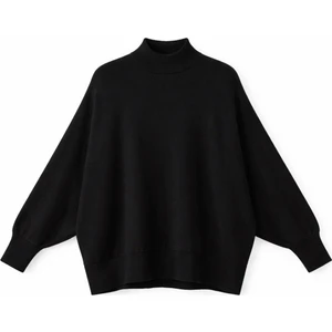 7003 Kadın Oversize Dik Yaka Basic Triko Kazak Siyah