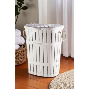 Bambu Halatlı Kirli Çamaşır Sepeti Beyaz