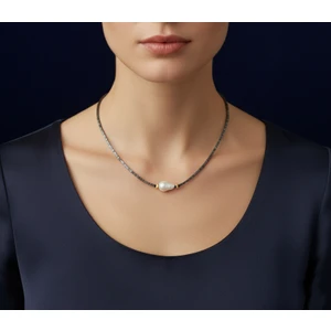 Doğal Taş Inci-Hematit Kolye