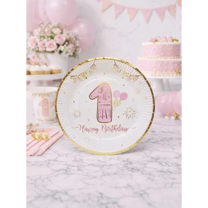 Parti Adresi 1 Yaş Tabak Pembe-Gold 6'Lı