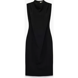 Dik Yaka Kolsuz Krep Uzun Elbise