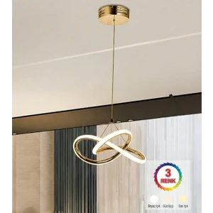 Gold Lüks 3 Renk Ledli Çift Daire Avize