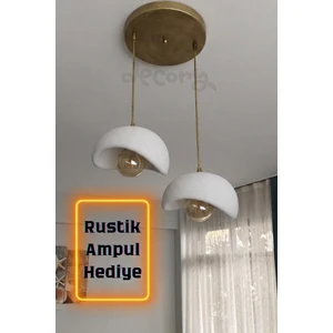 Beton Görünümlü 2'liSarkıt Avize,Bohem Sarkıt Avize (Rustik Ampul Hediyeli) (Bioplastik) E27