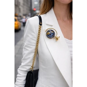 Mavi Ve Altın Detay Dünya Broş (5cm)