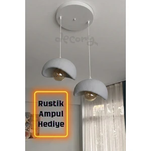 Beton Görünümlü 2'liSarkıt Avize,Bohem Sarkıt Avize (Rustik Ampul Hediyeli) (Bioplastik) E27