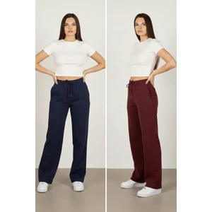 Kadın 2'li Modal Boru Paça Baskılı Pantolon