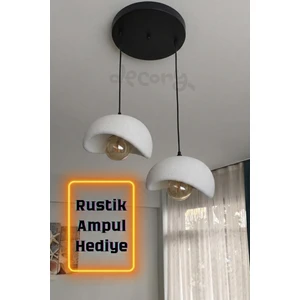 Beton Görünümlü 2'liSarkıt Avize,Bohem Sarkıt Avize (Rustik Ampul Hediyeli) (Bioplastik) E27