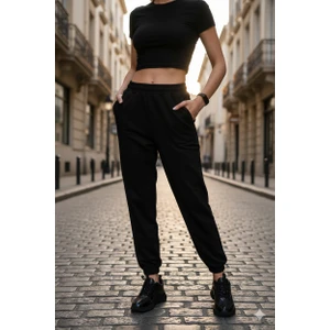 Siyah Kışlık Yüksek Bel Jogger Eşofman
