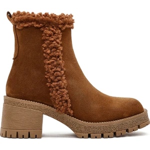 Kadın Taba Fermuarlı Kalın Topuklu Süet Deri Bot 25WFD131810