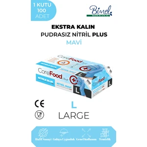 Ekstra Kalın Nitril Mavi Plus Muayene Eldiveni L - 1 Paket 100'LÜ