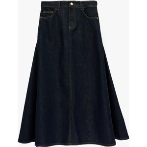 Pamuklu Düğmeli Volanlı Uzun Denim Etek