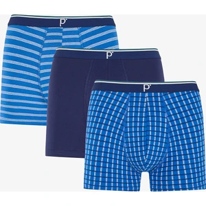 Erkek Blue Check Geometrik Desenli 3'lü Boxer