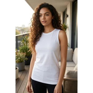 Beyaz Slim Fit Basic O Yaka Sıfır Kol Kadın Atlet - 97313