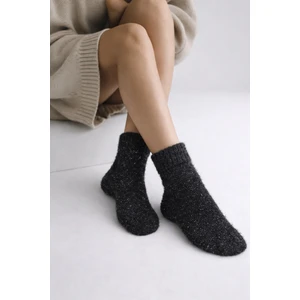 Kadın Simli Peluş Soket Çorap Siyah