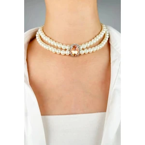 Sose Moda Kristal Uçlu Inci Choker Kolye - Turuncu