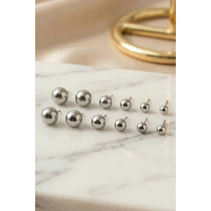 Silver 6 Çift Top Çelik Küpe