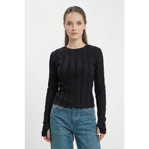 Kadın Dokulu Örme Bluz 980 - Siyah