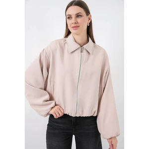 Kadın Oversize Fermuarlı Ceket 0735 - Krem