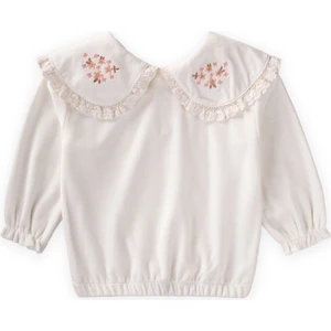 Dantel Yakalı Vintage Kadife Üst 2-8 Yaş Beyaz