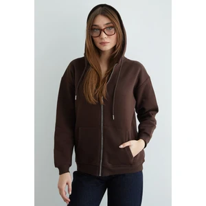 Basic Fermuarlı Kapüşonlu Oversize Sweatshirt