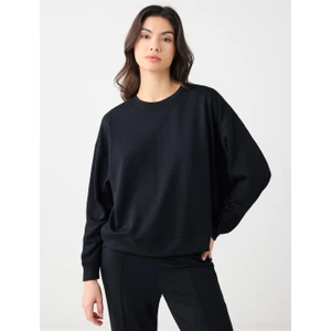 Jimmy Key Siyah Rahat Kesim Bisiklet Yaka Modal Örme Sweatshirt