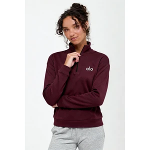 Vişne Renk Fermuarlı Yaka Uzun Kollu Basic Sweatshirt