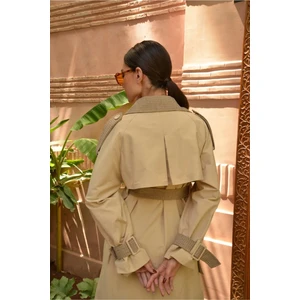 Camel Ekose Detaylı Reglan Trenç