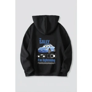 Sevgililer Günü Özel Kapüşonlu Araba Baskılı Oversize Sweatshirt - Siyah