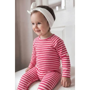 Çizgili Triko Tulum 0-3 Yaş Pudra Mercan