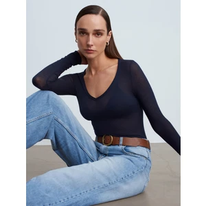 32310 V Yaka Kaşmir Bluz-Lacivert