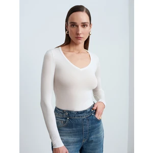 32310 V Yaka Kaşmir Bluz-Ekru