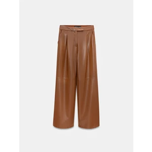 72238 Suni Deri Geniş Paça Pantolon-Karamel