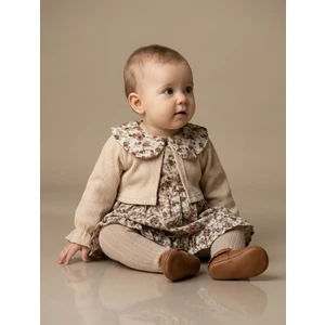 Kız Bebek Güllü Jakarlı Keten Elbise