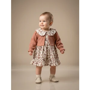 Kız Bebek Güllü Jakarlı Keten Elbise