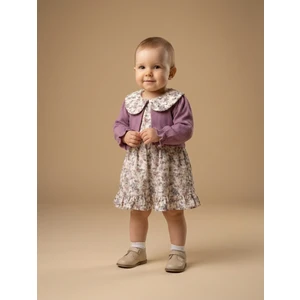 Kız Bebek Güllü Jakarlı Keten Elbise