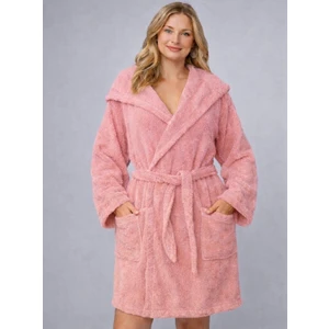 Kapşonlu Bukle Bornoz -%100 Pamuk