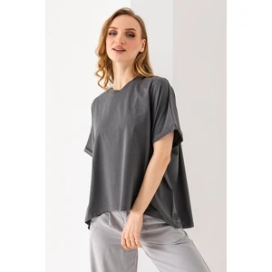 Kadın Bisiklet Yaka Basic Oversize T-Shirt Antrasit - 925004