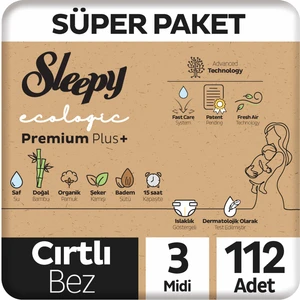 Ecologic Premium Plus Süper Paket Bebek Bezi 3 Numara Midi 112 Adet