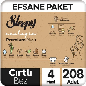 Ecologic Premium Plus Efsane Paket Bebek Bezi 4 Numara Maxi 208 Adet