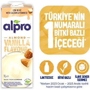 Vanilya Badem Sütü 1 L Vegan Laktozsuz Bitkisel Bazlı