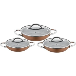 Net Çelik 6 Prç Granit Omlet Set Kapaklı Bronz